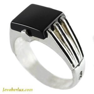 انگشتر نقره مردانه عقیق سیاه مدل روزک _ کد : 100125