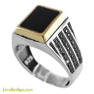 انگشتر نقره مردانه عقیق سیاه مدل مادیس _ کد : 100126