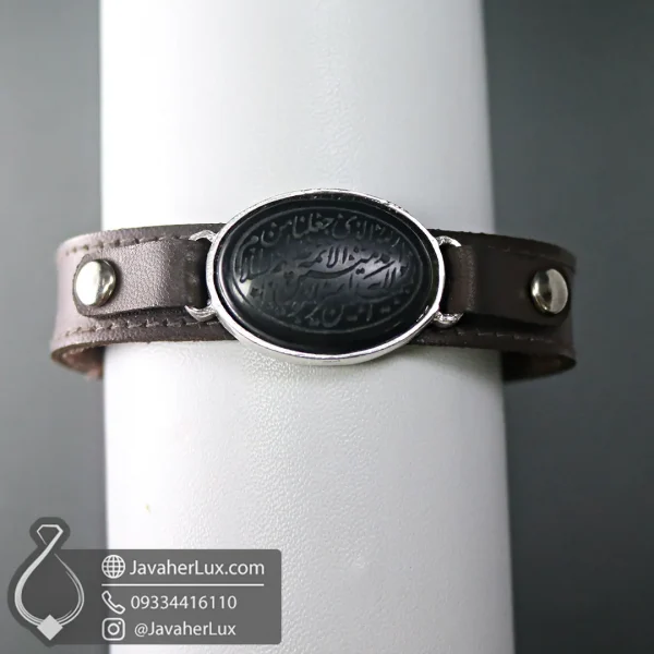 leather-bracelet-code-200135 - جواهر لوکس - javaherlux.com - دستبند چرم عقیق سیاه