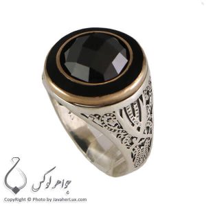 انگشتر نقره مردانه عقیق سیاه مدل فام _ کد : 100307