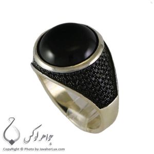انگشتر نقره مردانه عقیق سیاه مدل کراب _ کد : 100315