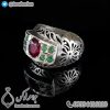 انگشتر نقره مردانه زمرد و یاقوت سرخ _ کد : 100405