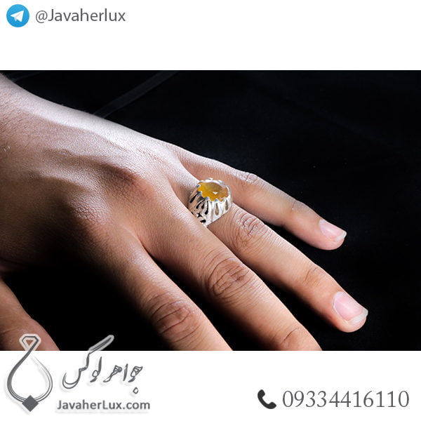 انگشتر نقره مردانه یاقوت زرد مدل ایزدبد _ کد : 100410