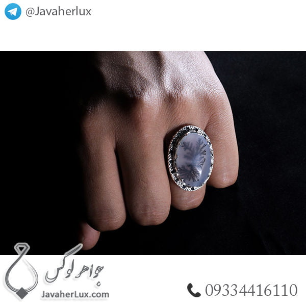 انگشتر نقره مردانه عقیق شجر منظره _ کد : ۱۰۰۴۱۳