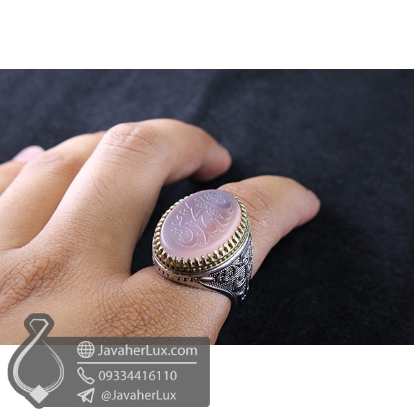 انگشتر نقره مردانه عقیق کبود حکاکی یا محمد _ کد : 100497 - جواهر لوکس