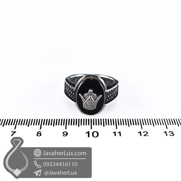 انگشتر نقره مردانه عقیق سیاه تاج پادشاهی _ کد : 100512
