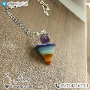 seven-chakra-stone-necklace-pendulum-400512-javaherlux.com-شاقول هفت چاکرا سنگ اصلی مدل پندولوم 7 Chakra Pendulum جواهرلوکس