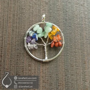 tree-life-seven-chakra-stone-necklace-code-400633 - گردنبند هفت سنگ چاکرا درخت زندگی کوچک - جواهر لوکس -javaherlux.com