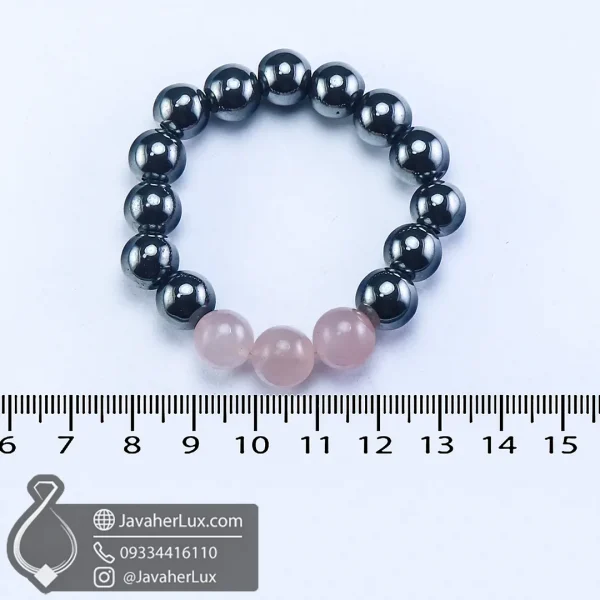 hematit-stones-and-rose-quartz-bracelet-code-400691 - دستبند رز کوارتز و حدید - جواهر لوکس - javaherlux.com