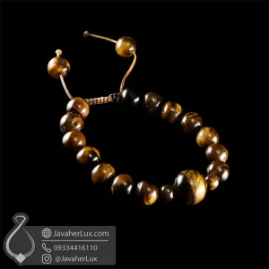 tiger-eye-stone-bracelet-code-400708 - دستبند بافت سنگ چشم ببر - جواهر لوکس - javaherlux.com