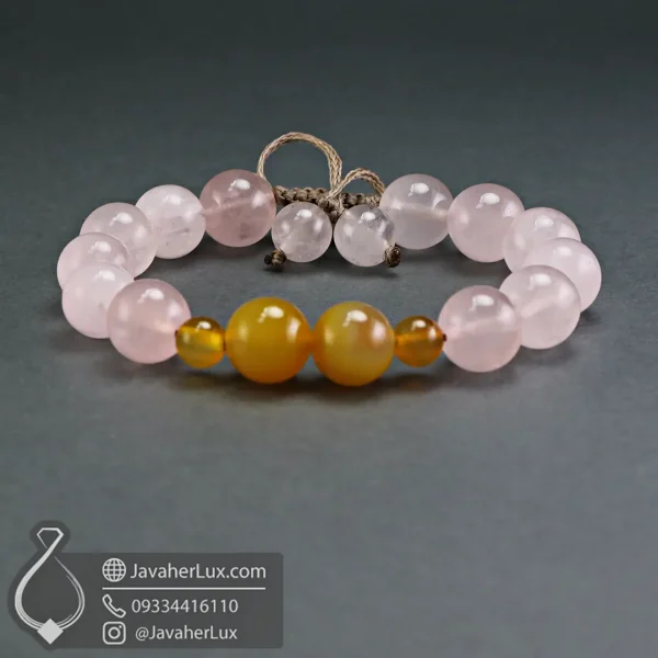 yellow-agate-rose-quartz-bracelet-code-400709 - دستبند بافت رز کوارتز و عقیق زرد - جواهر لوکس - javaherlux.com