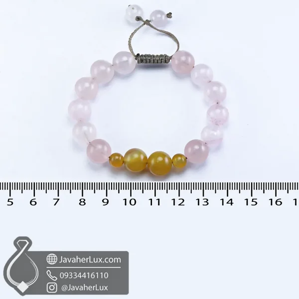 yellow-agate-rose-quartz-bracelet-code-400709 - دستبند بافت رز کوارتز و عقیق زرد - جواهر لوکس - javaherlux.com