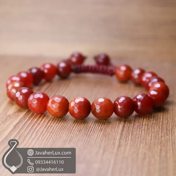 red-agate-bracelet-code-400715-دستبند مهره سنگی بافت عقیق قرمز جواهر لوکس-javaherlux.com