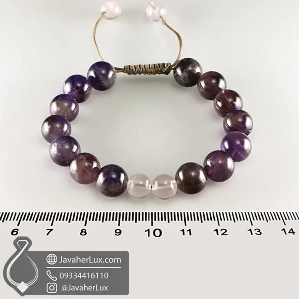 rose-quartz-amethyst-stone-bracelet-code-400713 - دستبند بافت آمتیست و رز کوارتز - جواهر لوکس - javaherlux.com