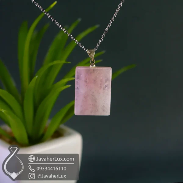 rose-quartz-stone-necklace-400730-javaherlux.com-گردنبند سنگ رز کوارتز اصل و طبیعی تراش مستطیل جواهرلوکس