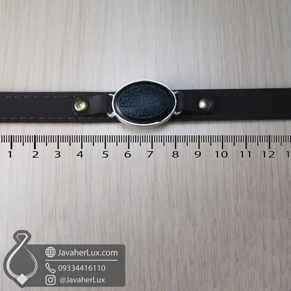 black-agate-leather-bracelet-code-400776 - دستبند چرم عقیق سیاه حکاکی ناد علی - جواهر لوکس - javaherlux.com