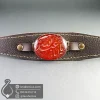 red-agate-leather-bracelet-code-400777 - دستبند چرم عقیق قرمز حکاکی یا ابا عبد الله - جواهر لوکس - javaherlux.com