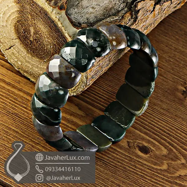 moss-agate-bracelet-code-400790-دستبند عقیق خزه ای تراش جواهری جواهر لوکس-javaherluxx.com