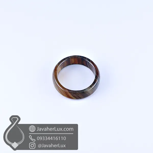 حلقه سنگی عقیق قهوه ای مدل بزمان _ کد : 400922