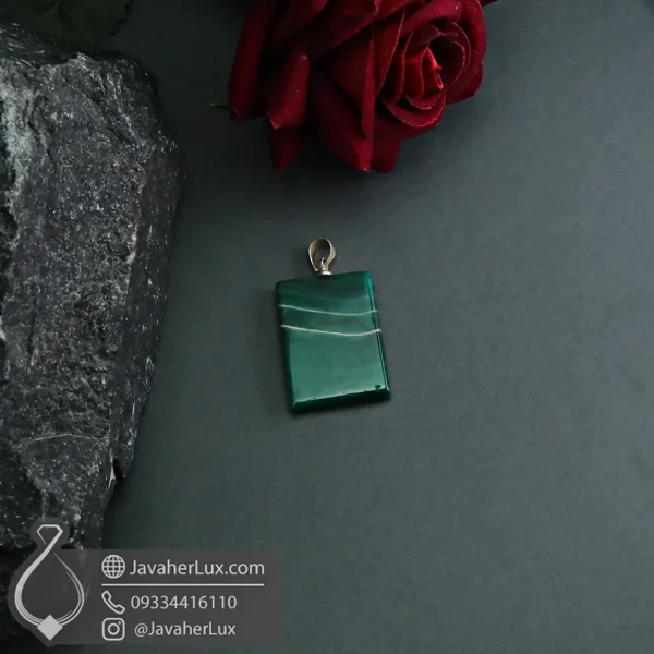 green-soleymani-agate-necklace-pendant-400919 - گردنبند سنگ عقیق سلیمانی سبز تراش مستطیل - جواهر لوکس - javaherlux.com