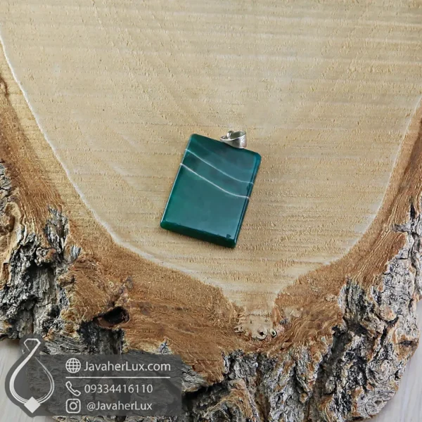 green-soleymani-agate-necklace-pendant-400919 - گردنبند سنگ عقیق سلیمانی سبز تراش مستطیل - جواهر لوکس - javaherlux.com