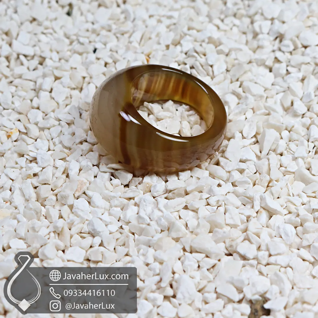 انگشتر تمام سنگ عقیق قهوه ای طبیعی مدل الینا _ کد : 400930-جواهرلوکس-javaherlux.com