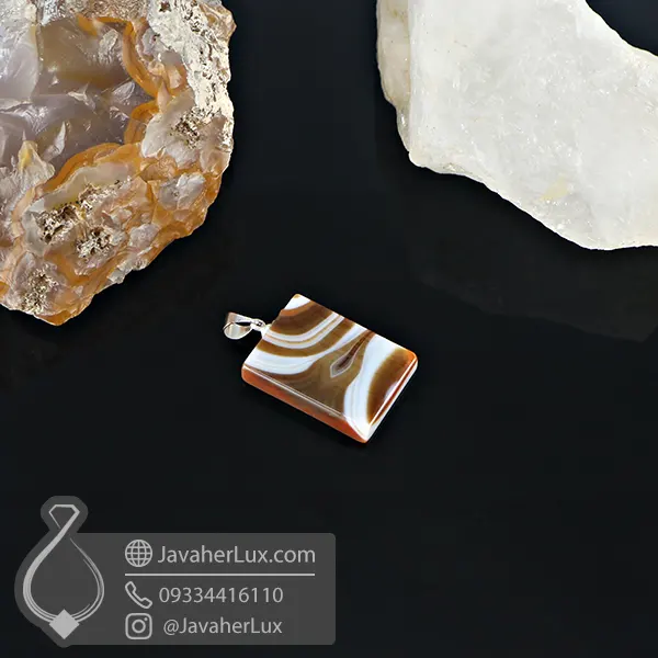 گردنبند عقیق قهوه‌ای سلیمانی سنگ طبیعی _ کد : 400938