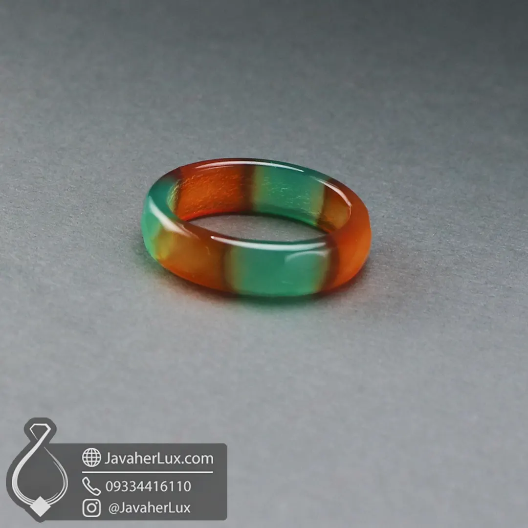 حلقه سنگی عقیق سبز و قرمز مدل نگارین _ کد : 400953 - جواهر لوکس - javaherlux.com