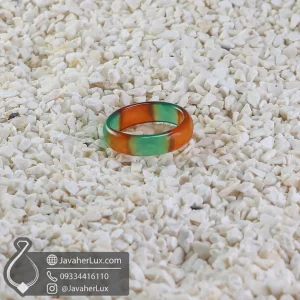 حلقه سنگی عقیق سبز و قرمز مدل نگارین _ کد : 400953 - جواهر لوکس - javaherlux.com