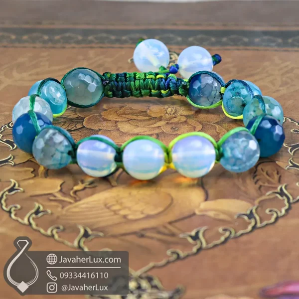 synthetic-opal-gemstone-bracelet-400943 - دستبند سنگ عقیق آبی و اوپال صنعتی - جواهر لوکس - javaherlux.com