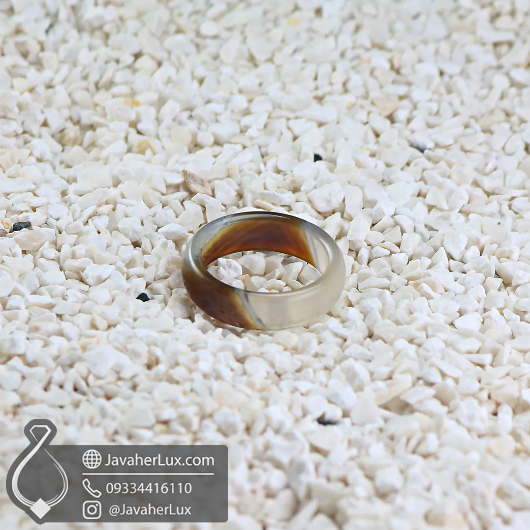 حلقه سنگی عقیق طبیعی سفید قهوه ای مدل زاگرس _ کد : 400968