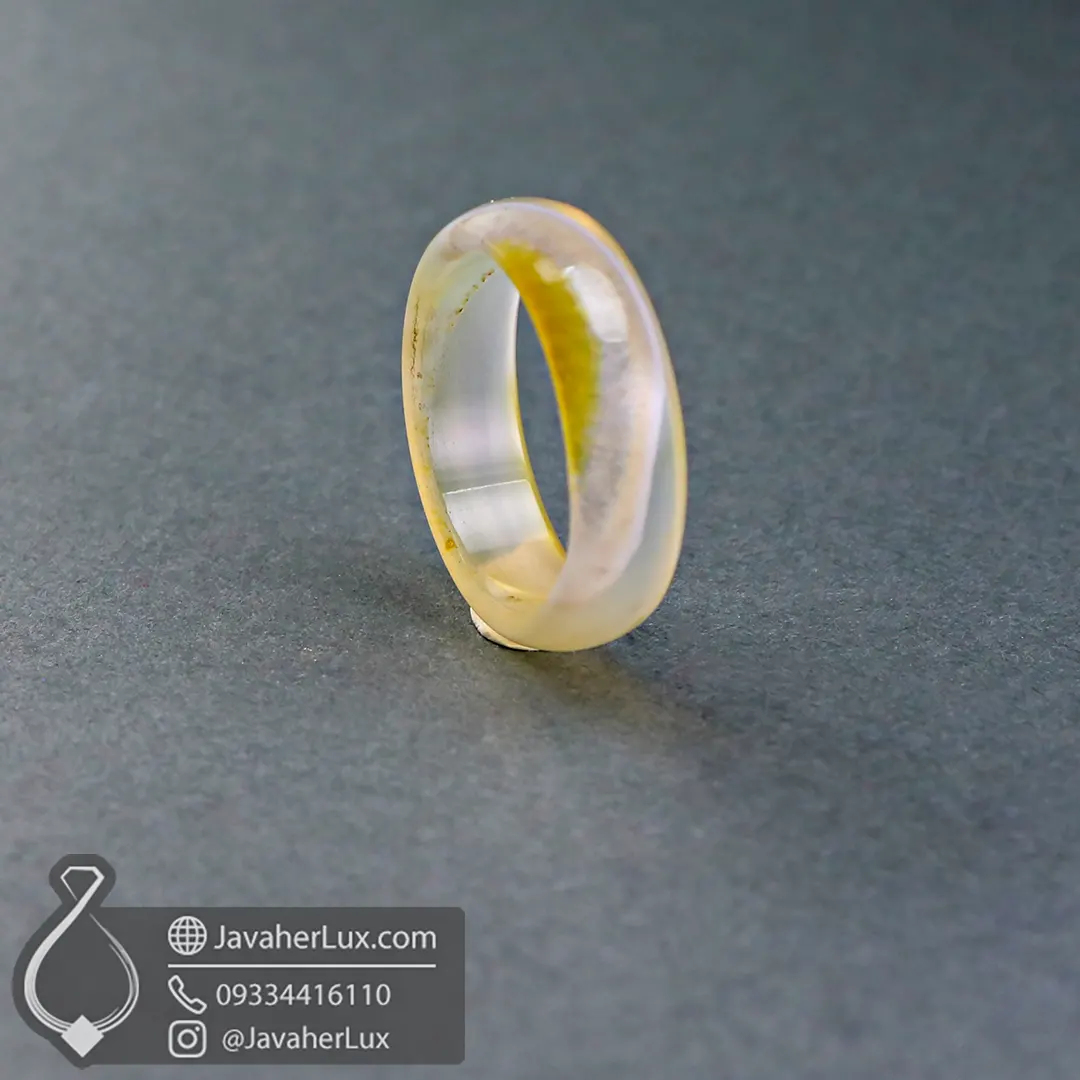 حلقه سنگی عقیق طبیعی زرد و سفید مدل قناری _ کد : 400972