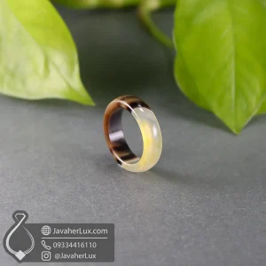 brown-agate-gemstone-ring-400976-javaherlux.com-حلقه سنگی عقیق اصل و طبیعی دو رنگ کرم قهوه‌ای جواهرلوکس