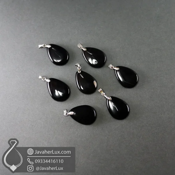 black-agate-stone-necklace-pendant-400995-javaherlux.com-گردنبند سنگ عقیق سیاه تراش اشکی جواهرلوکس