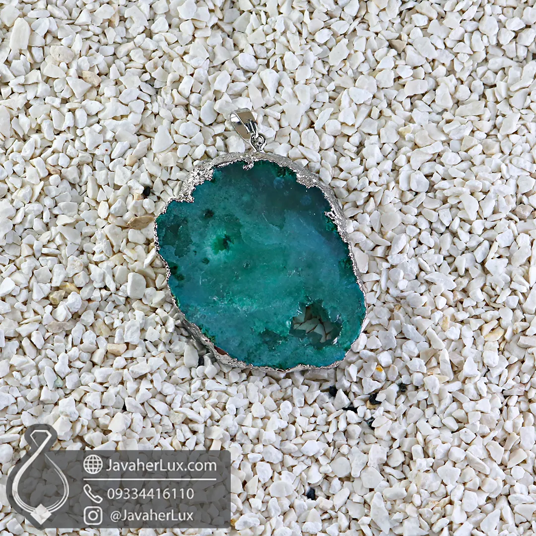 گردنبند ژئود کوارتز سبز سنگ طبیعی درشت و زیبا _ کد : 401002 - جواهر لوکس - javaherlux.com