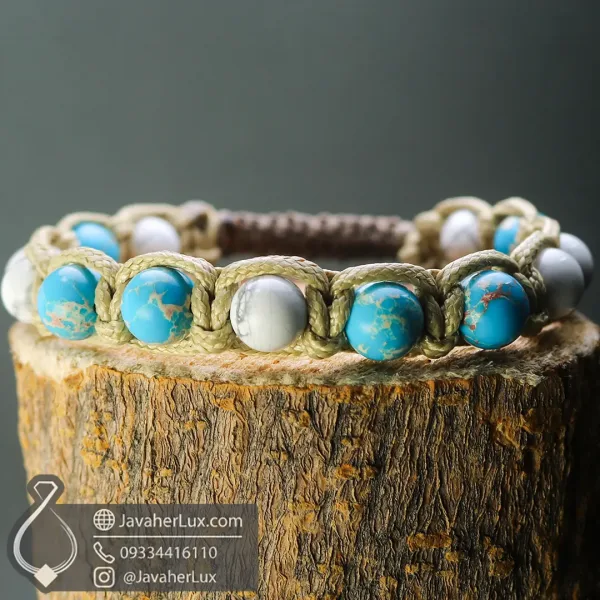 howlite-turquoise-stone-bracelet-400993-دستبند سنگ هولیت و فیروزه جواهر لوکس-javaherlux.com