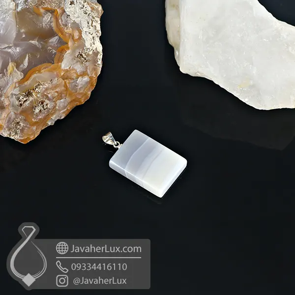 گردنبند سنگ عقیق سلیمانی سفید و خاکستری طبیعی خاص _ کد : 401010