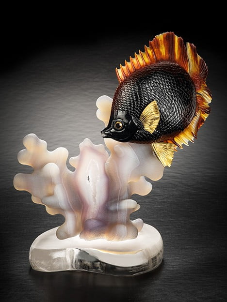 تراش هنری و مجسمه سازی ماهی و مرجان فوق العاده زیبا با استفاده از سنگ عقیق
