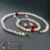 pearl-oyster-coral-necklace-bracelet-earrings-set-401025-javaherlux.com-ست گردنبند دستبند گوشواره اقیانوسی با مروارید صدف مرجان قرمز اصل جواهر لوکس