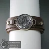 دستبند چرم طبیعی با نگین سنگ دُر (کریستال کوارتز) حکاکی علی ولی الله _ کد 401037