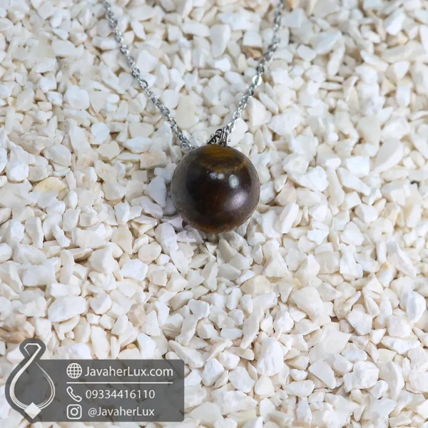tiger-eye-sphere-necklace-401045-Javaherlux.com-گردنبند کروی سنگ چشم ببر اصل و طبیعی جواهرلوکس