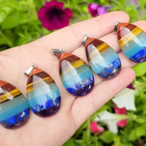 7-chakra-stones-teardrop-pendant-necklace-401101-javaherlux.com-گردنبند سنگی هفت چاکرا تراش اشکی جواهرلوکس